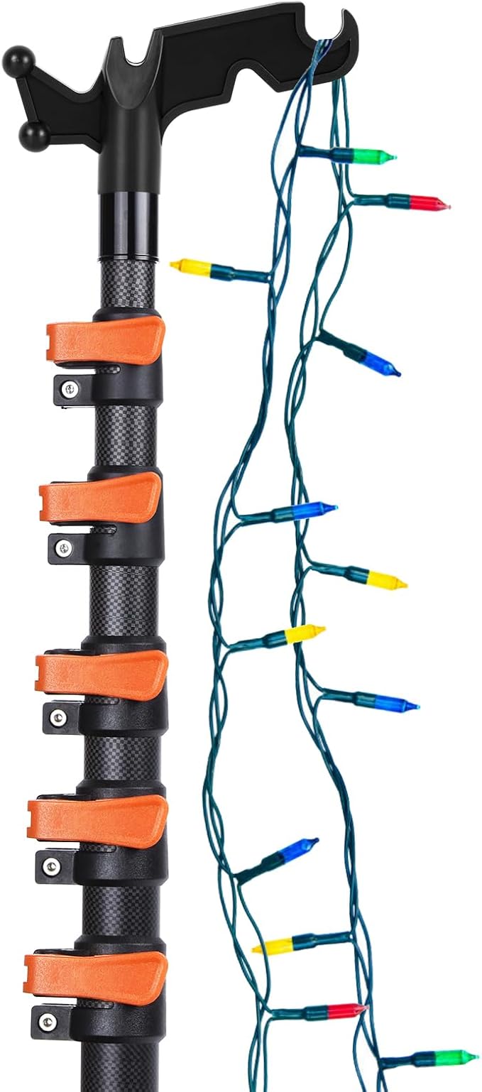 Carbon Fiber Christmas Light Pole Hanger Tool, Extendable 4.7-24 FT High Reach Telescoping Pole