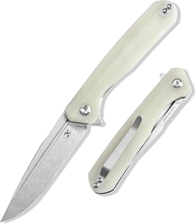 KANSEPT Qilin Pocket Knife, 3.24'' Stonewashed 154CM Sharp Blade, Jade G10 Handle for Edc, Flipper