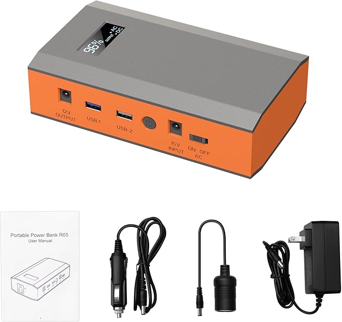 Portable Power Bank with AC Outlet, 65W 110V Portable Laptop Charger Battery Bank 24000mAh External