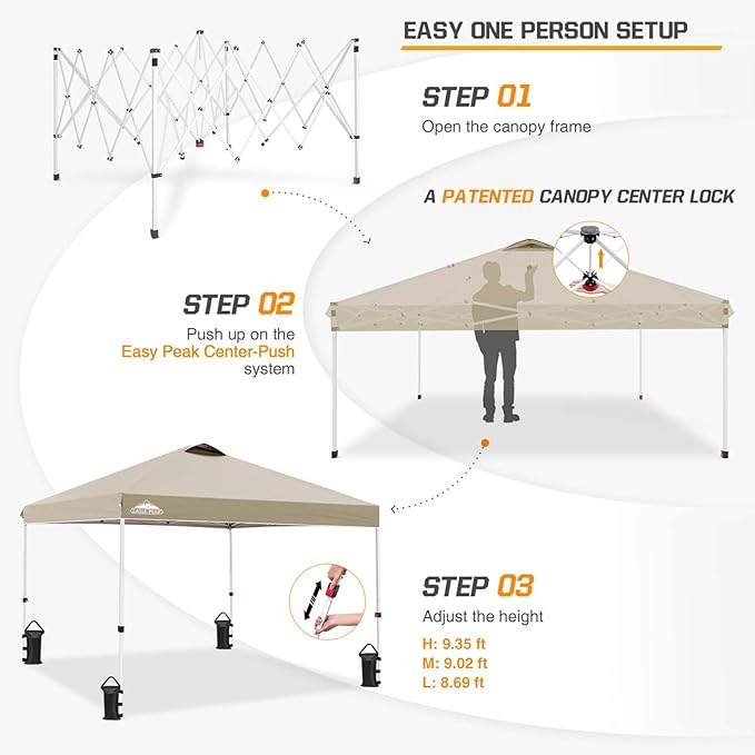 EAGLE PEAK Pop Up Canopy Tent with Wheeled Carry Bag, 8 Stakes, 4 Ropes, 4 Weight Bags, Easy Set Up
