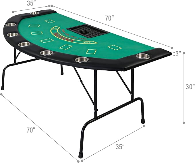 Foldable 7 Players Poker Table for Blackjack, Texas Hold'em Table with Stainless Steel Cup Holder