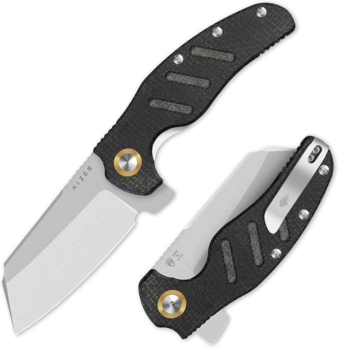 Kizer C01C XL Sheepdog Pocket Knife, 3.9" 14C28N Sheepsfoot Blade EDC Folding Knife with Black