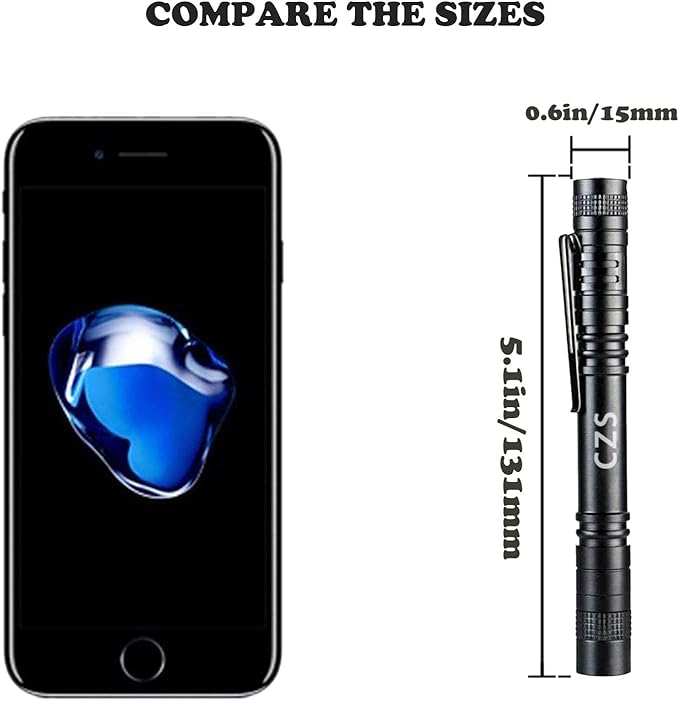 CZS LED Flashlight Penlight 1000 Lumens Battery-Powered Handheld Pen Light Pocket Torch Powered by