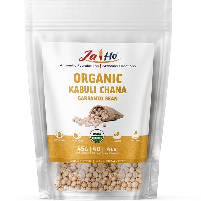 Jai Ho Certified Organic Kabuli Chana Garbanzo Beans 4 lb | Chickpeas Lentils | Indian Kabuli Chole