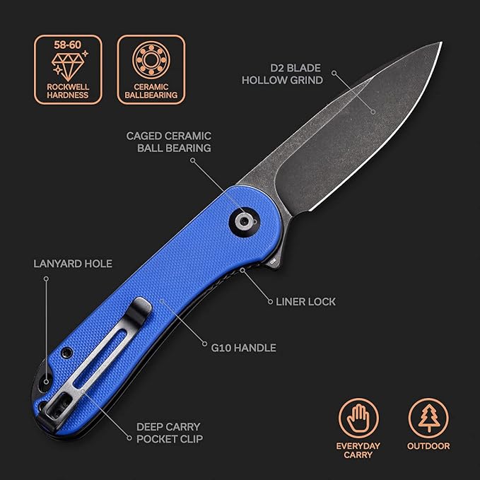 CIVIVI Folding Pocket Knife, 2.96" D2 Blade G10 Handle, Elementum Liner Lock Flipper Knife with