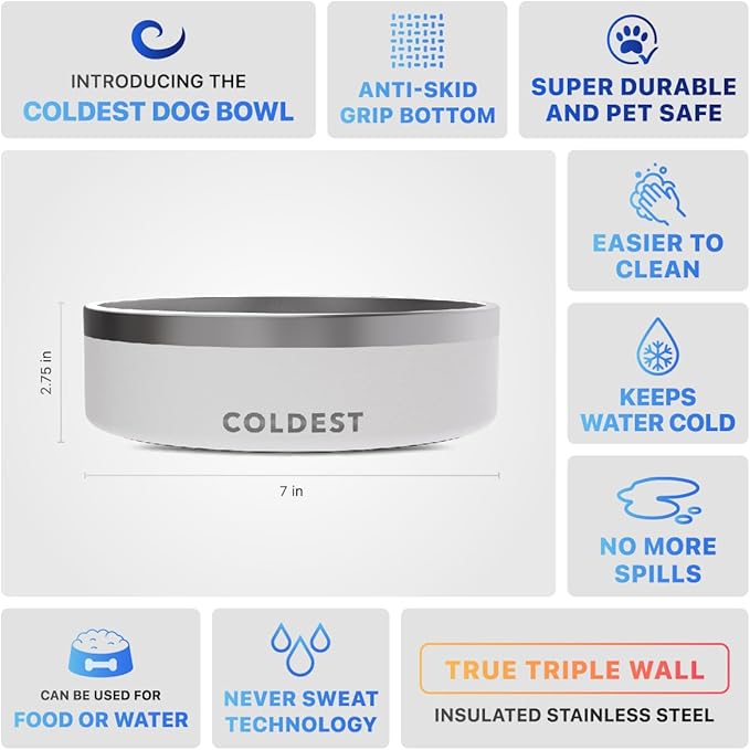 Coldest Dog Bowl - Anti Rust Metal, Non Slip, 3 Layers Insulated Stainless Steel Dog Bowls - Spill