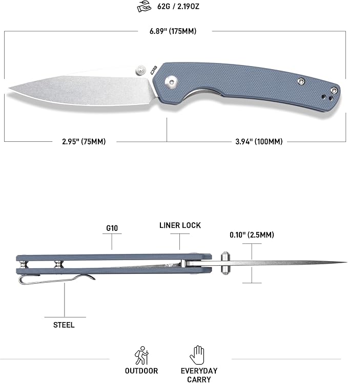 CJRB Kain Pocket Knife for Men, 2.95'' AR-RPM9 Steel Blade G10 Handle Folding Knife with Pocket