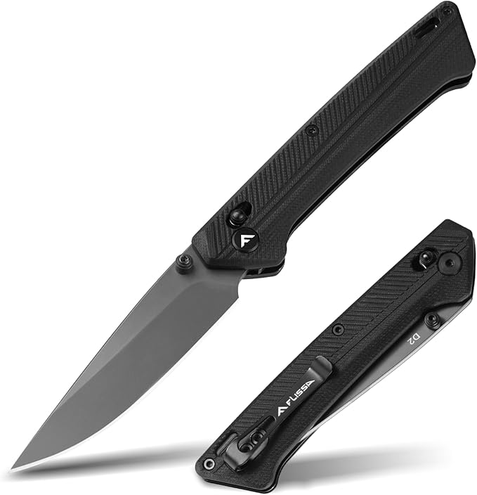 FLISSA Pocket Knife, Folding Knife with D2 Steel Blade, Shaft Lock, G10 Handle, Ball Bearing and