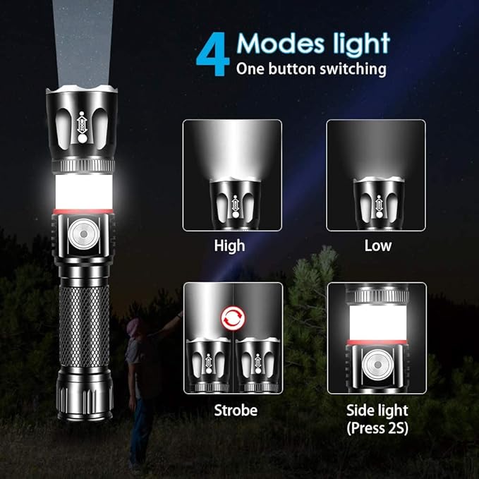 Tactical Flashlight Rechargeable, High Lumens Led Flashlights Handheld-Magnetic Base, Super Bright