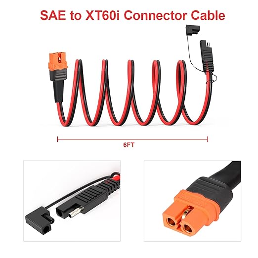 12AWG XT60i to SAE Adapter Extension Cable with SAE Polarity Reverse Adapter for Portable Power