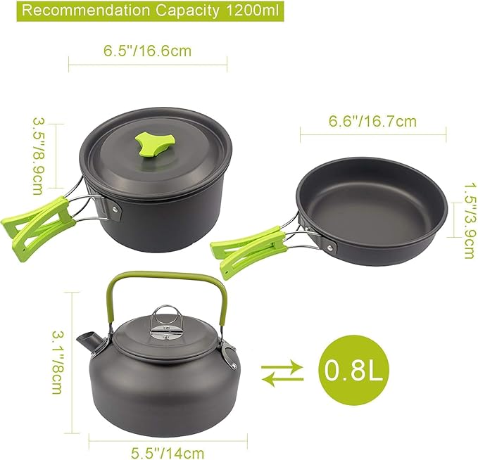 Peidesi Camping Cookware Mess Kit, Portable Camp Stove Pots and Pans Set, Carabiner, Folding Knife