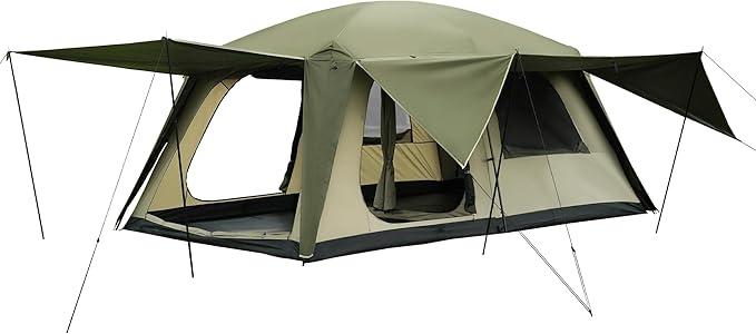 Vidalido 8-10 Person Camping Tent with 3 Door 2 Room Large Family Cabin Tents, Double Layer