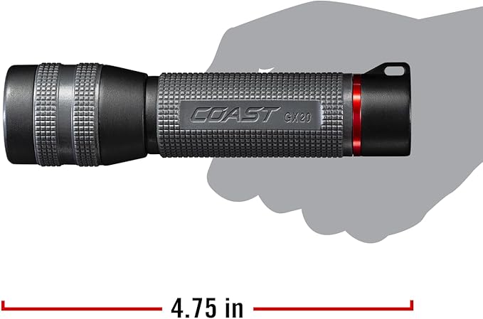 Coast GX20 1200 Lumen Waterproof Alkaline-Dual Power LED Flashlight with Twist Focus, Anti-Roll Cap