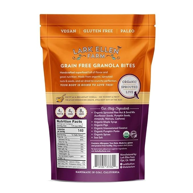 Lark Ellen Farm Grain-Free Granola, Certified Organic Raw Sprouted Vegan Clusters, Paleo & Crunchy