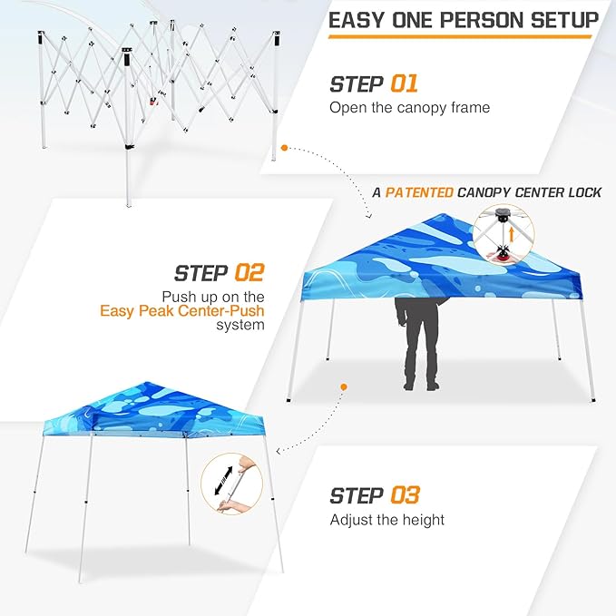 EAGLE PEAK 10x10 Slant Leg Pop-up Canopy Tent Easy One Person Setup Instant Outdoor Beach Canopy