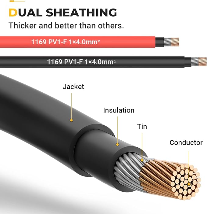 BougeRV 16.5 Feet 12AWG Solar Extension Cable with Female and Male Connector with Extra Pair of