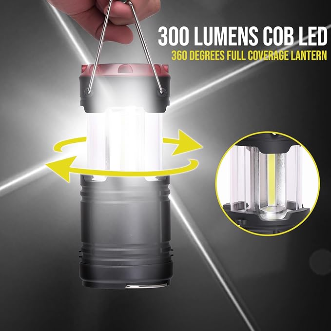 Lichamp Collapsible 2-Pack Camping Lanterns, 300LM COB Light & 150LM Flashlight with Red