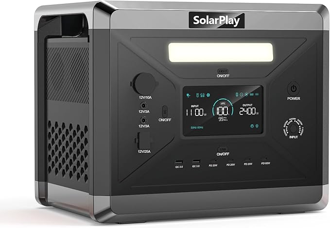 SolarPlay Portable Power Station, 2400W/2160Wh Solar Generator with 4 AC Outlets (4800W Peak)