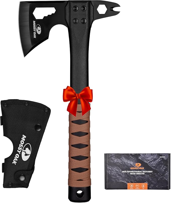 MOSSY OAK 12" Camping Axe and Survival Hatchet with Sheath, Compact Outdoor Multitool Hatchet with