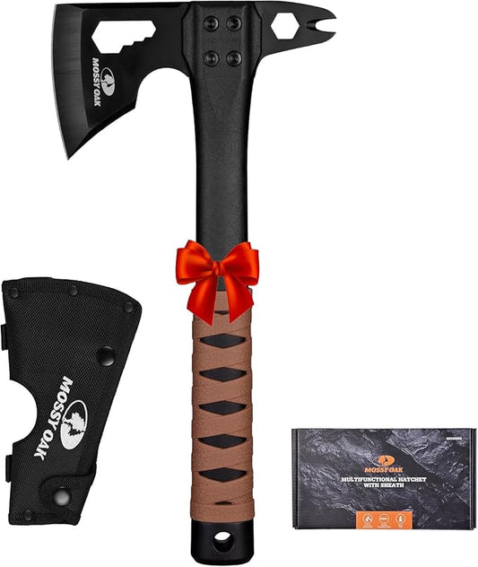 MOSSY OAK 12" Camping Axe and Survival Hatchet with Sheath, Compact Outdoor Multitool Hatchet with