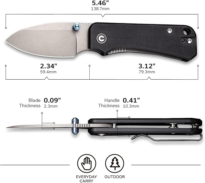 CIVIVI Baby Banter Pocket Folding Knife for EDC, 2.34" Blade Small Knife with Titanium Thumb Stud