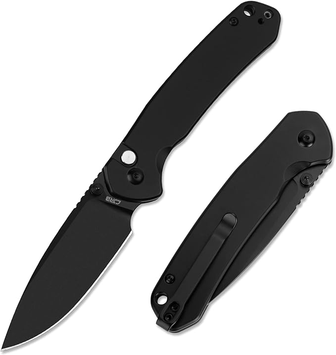 CJRB Folding Knife Pyrite (J1925) AR-RPM9 Blade and Black PVD Stainless Steel Handle Button Lock