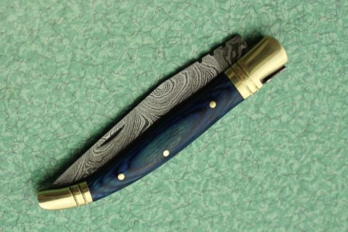 Laguiole Folding Damascus steel knife, 8.6" Long with 4" hand forged custom twist pattern Blade.