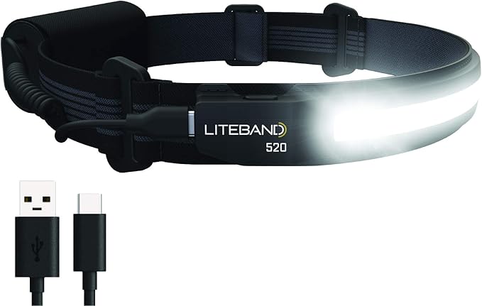 LED Headlamp Liteband Lightweight ACTIV 520 Lumen Bright Head Lamp, Powerful High Rechargeable