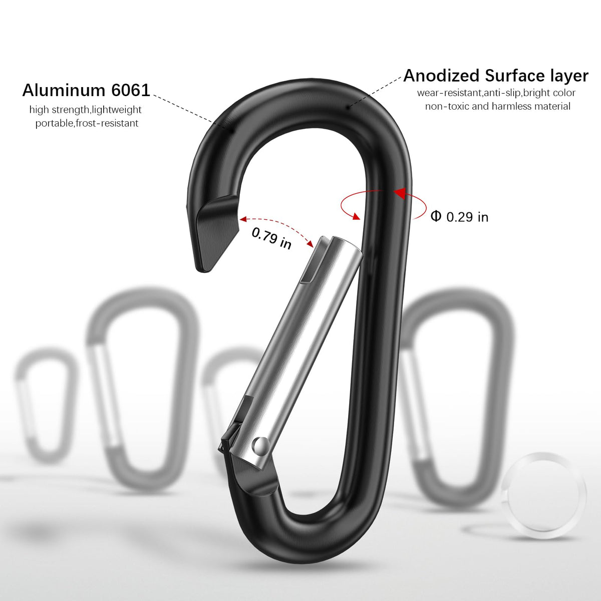 sprookber 3" Aluminum Carabiner D Ring, Keychain Spring Snap Hooks 10 Pack