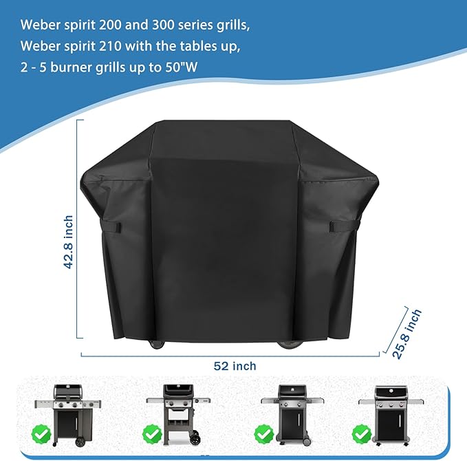 Grill Cover for Weber Spirit 200 and 300 Series for Outdoor Grill, 52 Inch 600D Waterpoorf BBQ