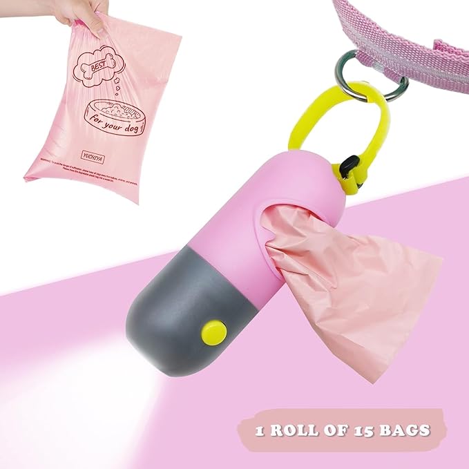 Dog Poop Bags Holder with LED Flashlight|Pet Waste Bags Dispenser for Leash|Doggie Potty Bags