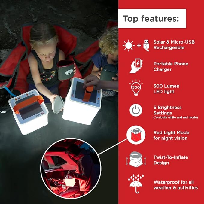 LuminAID 2-in-1 Solar Camping Lantern and Phone Charger - Inflatable LED Lamp for Camping, Hiking