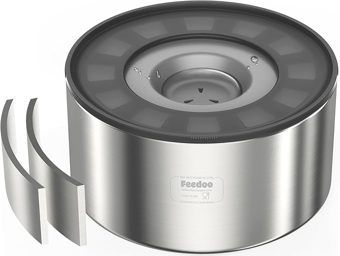 1Gallon No Spill Water Bowl for Dogs, Double-Wall Stainless Steel with Splash-Proof Paws Lid and