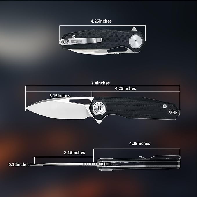 Pocket Folding Knife,3.15" D2 Steel Blade,Black G10 Handle,Push Button Lever Lock,Pocket Knife with