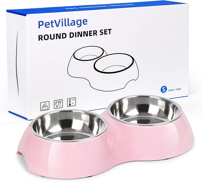 Stainless Steel Dog Bowls Set ??Dual Non-Slip Pet Dishes with 2 Small (4oz*2) Bowls & Durable Resin