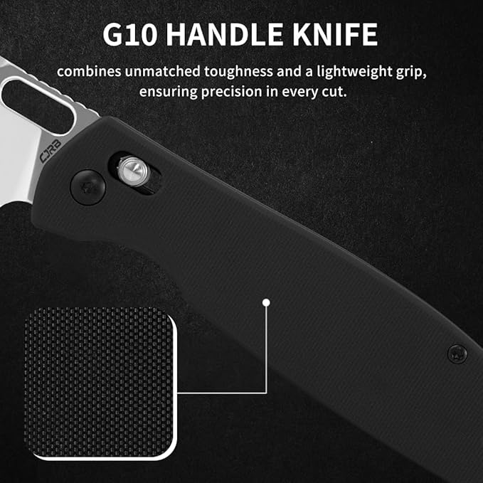 CJRB Prado Folding Pocket Knife 3.76" AR-RPM9 Sand Polish Steel Blade Black G10 Handle Crossbar