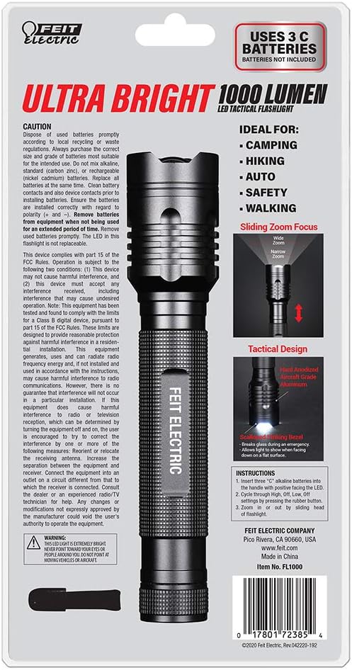 Feit Electric LED Tactical Flashlight - Aluminum Alloy - Zoomable Strike Bezel| Requires
