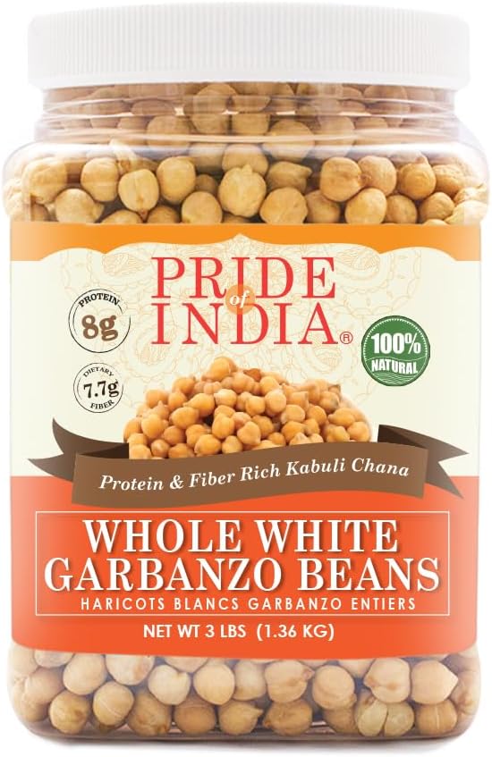 Pride Of India | Indian Whole White Garbanzo Beans 3 Pound (1.3 kg) Jar | Protein & Fiber Rich