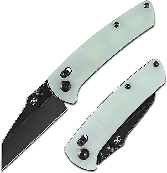 KANSEPT Main Street Pocket Folding Knife, 3.36''Black Ticn Coated 154CM Sharp Steel Blade, Jade G10