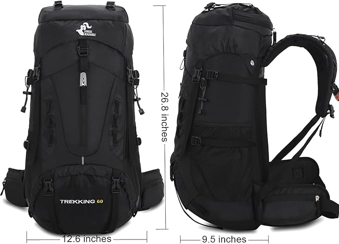 Bseash 60L Hiking Camping Backpack with Rain Cover, Waterproof Large Capacity Outdoor Sport Travel