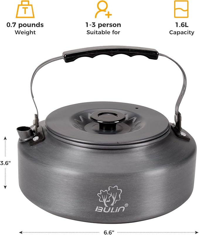 Bulin Camping Kettle, 1.6L Large Portable Stovetop Tea Kettle Fast Heating Boiling Hot Water for