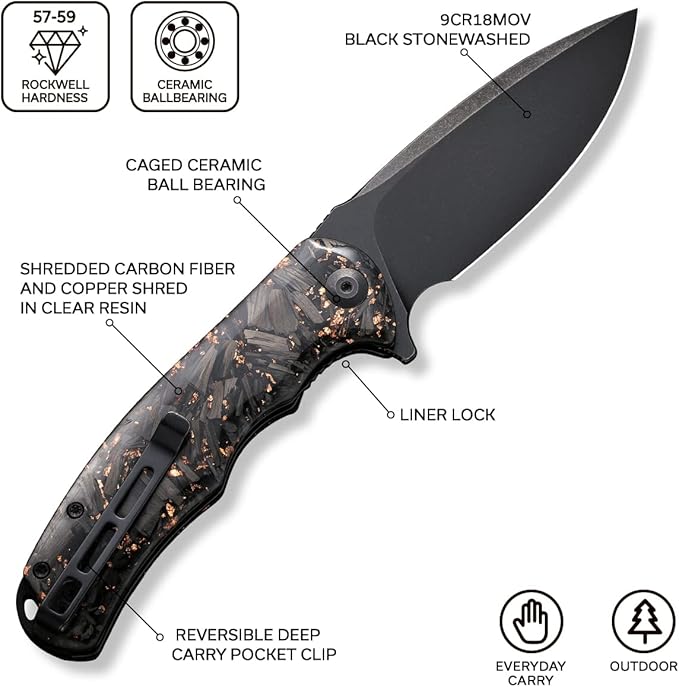 CIVIVI Folding Pocket Knife- Praxis Flipper Liner Lock Knife, 3.75" Black Stonewashed Blade