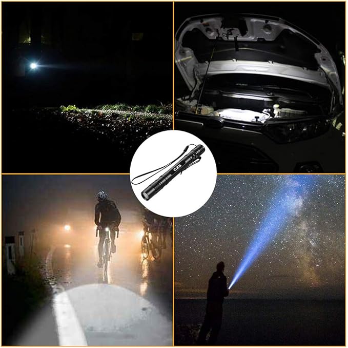 CZS LED Flashlight Penlight 1000 Lumens Battery-Powered Handheld Pen Light Pocket Torch Powered by