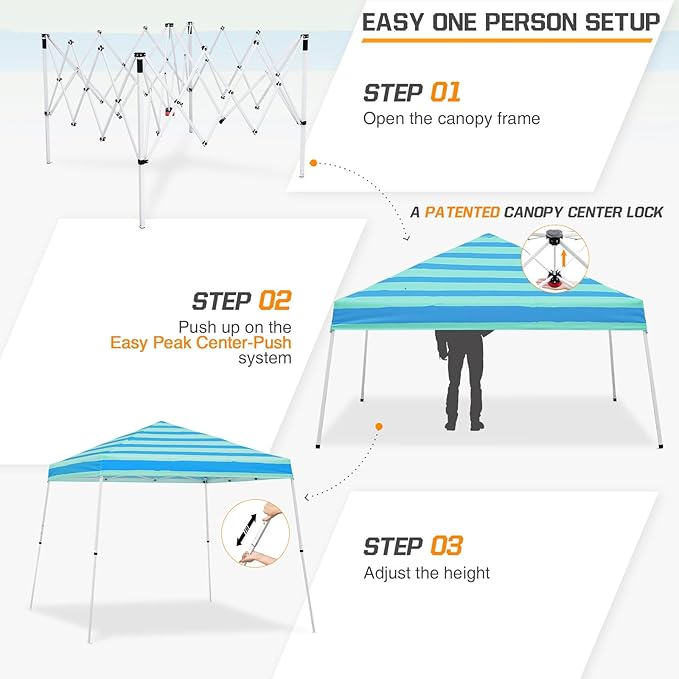 EAGLE PEAK 10x10 Slant Leg Pop-up Canopy Tent Easy One Person Setup Instant Outdoor Beach Canopy