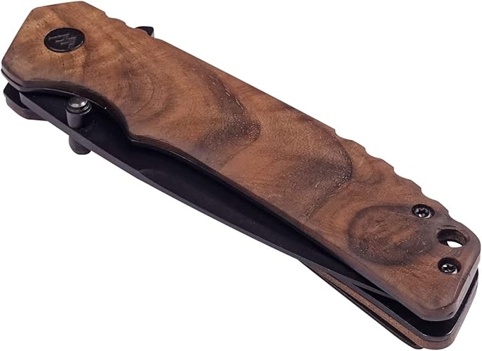 Walnut edc knife Wood handle folding pocket knife bulk edc mini flipper knife with Clip, Real Wood