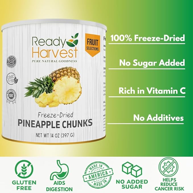 Ready Harvest Freeze Dried Food - Pineapple Chunks | Emergency Storage | Whole Food | #10 Can |
