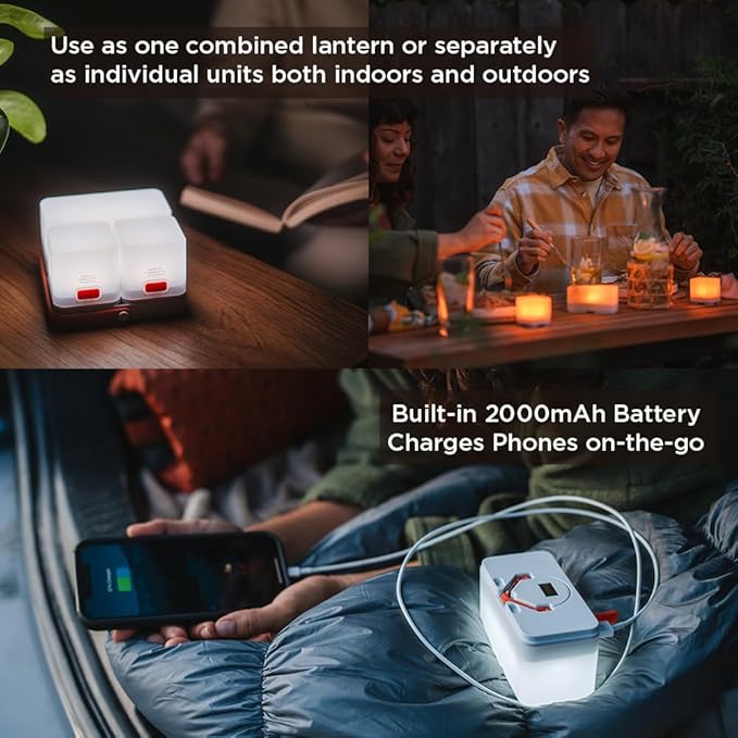 LuminAID Trio Solar Cube Lanterns with Phone Charger - LED Lamp for Camping, Hiking, and Travel