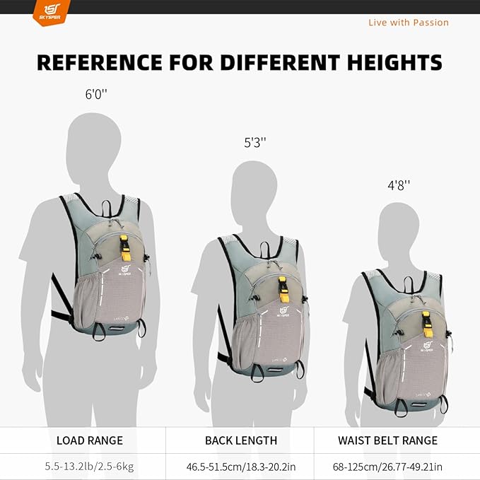 SKYSPER Small Hiking Backpack - 15L Travel Daypack Lightweight Bag Water Resistant Hiking Backpacks