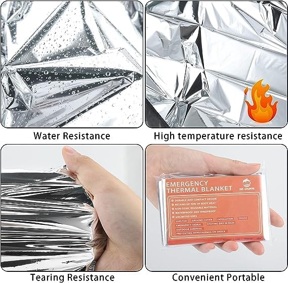 Emergency Mylar Thermal Blankets -Space Blanket Survival kit Camping Blanket (4-Pack). Perfect for