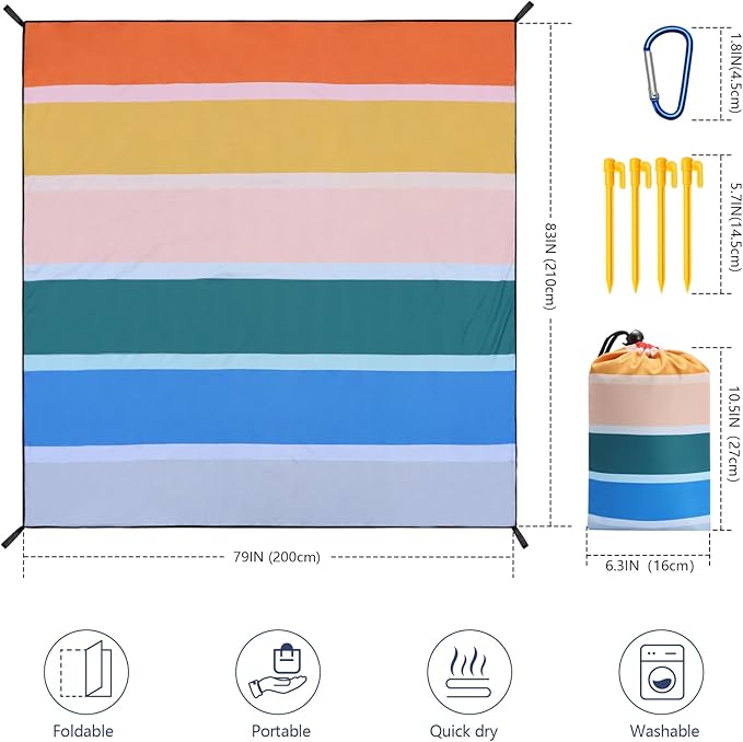 Beach Blanket Waterproof Sandproof Beach Mat 79" X 83"/10'x9'for 2-8 Adults Quick Drying Outdoor